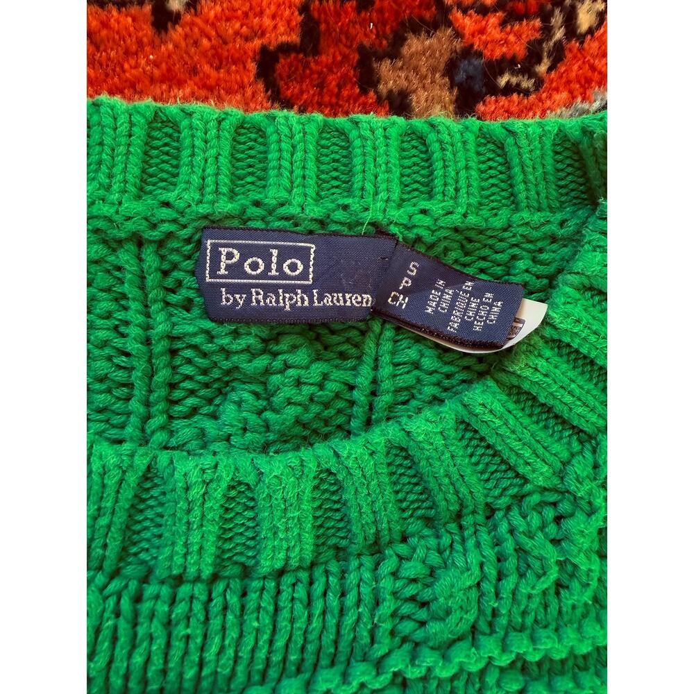 Polo Ralph Lauren Cable Knit American USA lag Sweater Flag jeans Small Green - Picture 5 of 8
